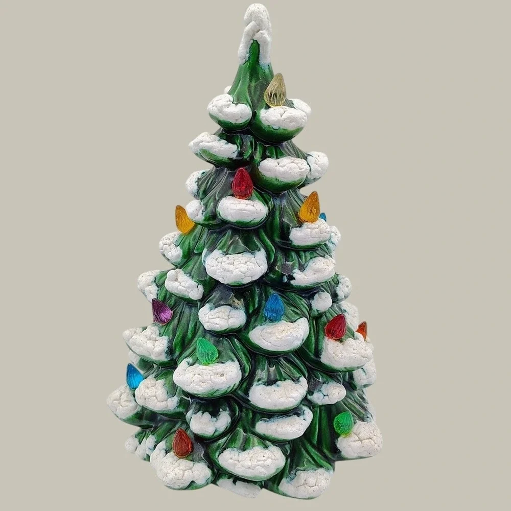 Vintage LIGHT-UP CHRISTMAS TREE Ceramic Snow-Tipped 10